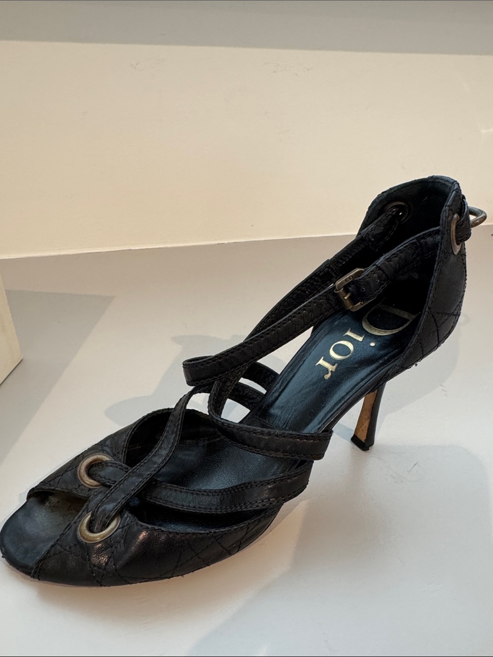 Dior Black Leather Strappy Stiletto Sandal